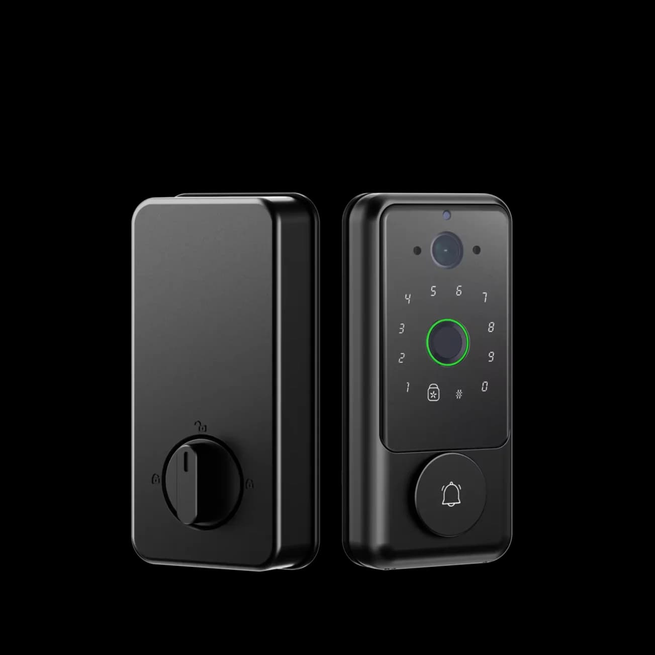 Serratura Intelligente con Videocitofono, Impronta Digitale, Password, Carta, Accesso tramite App e Batteria da 2500mAh, Nero Opaco