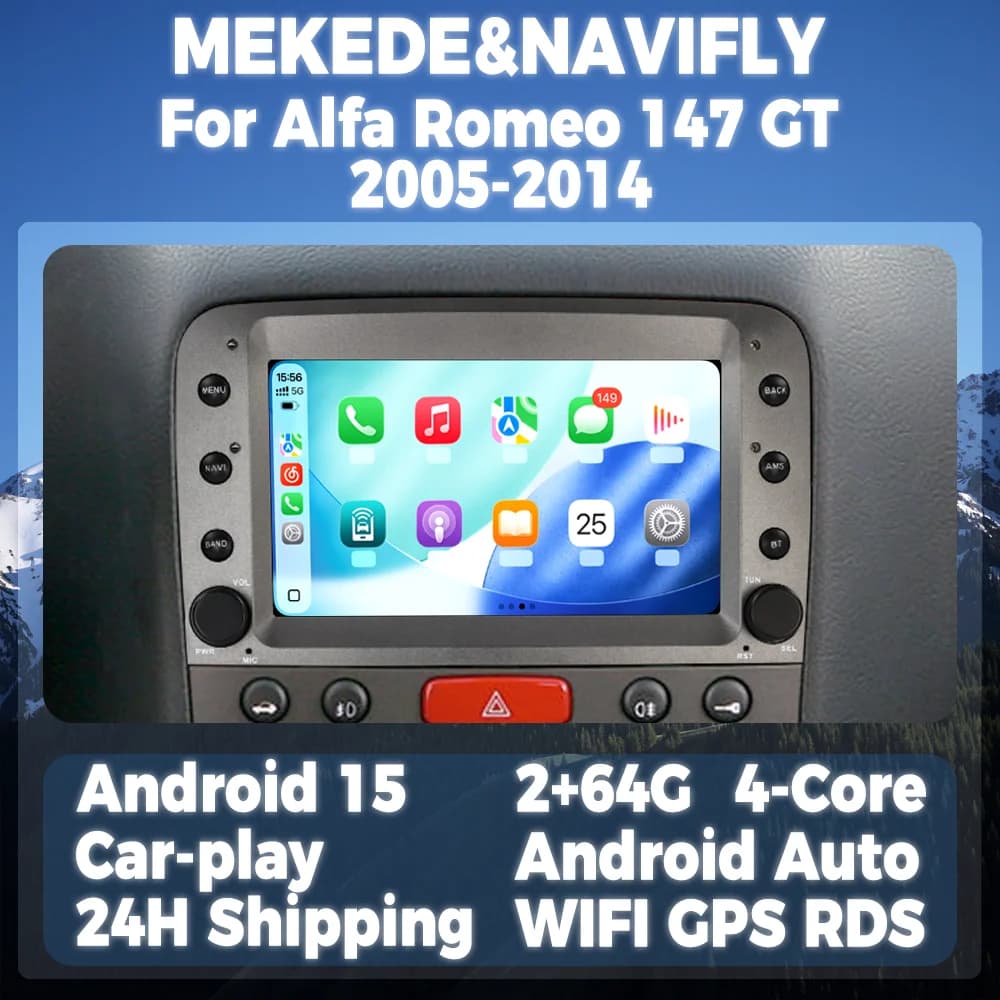 Autoradio Android 15 from 7 inch for Alfa Romeo 147 GT 2005-2014 GPS multimedia player Intelligent system Support Carplay Android Auto