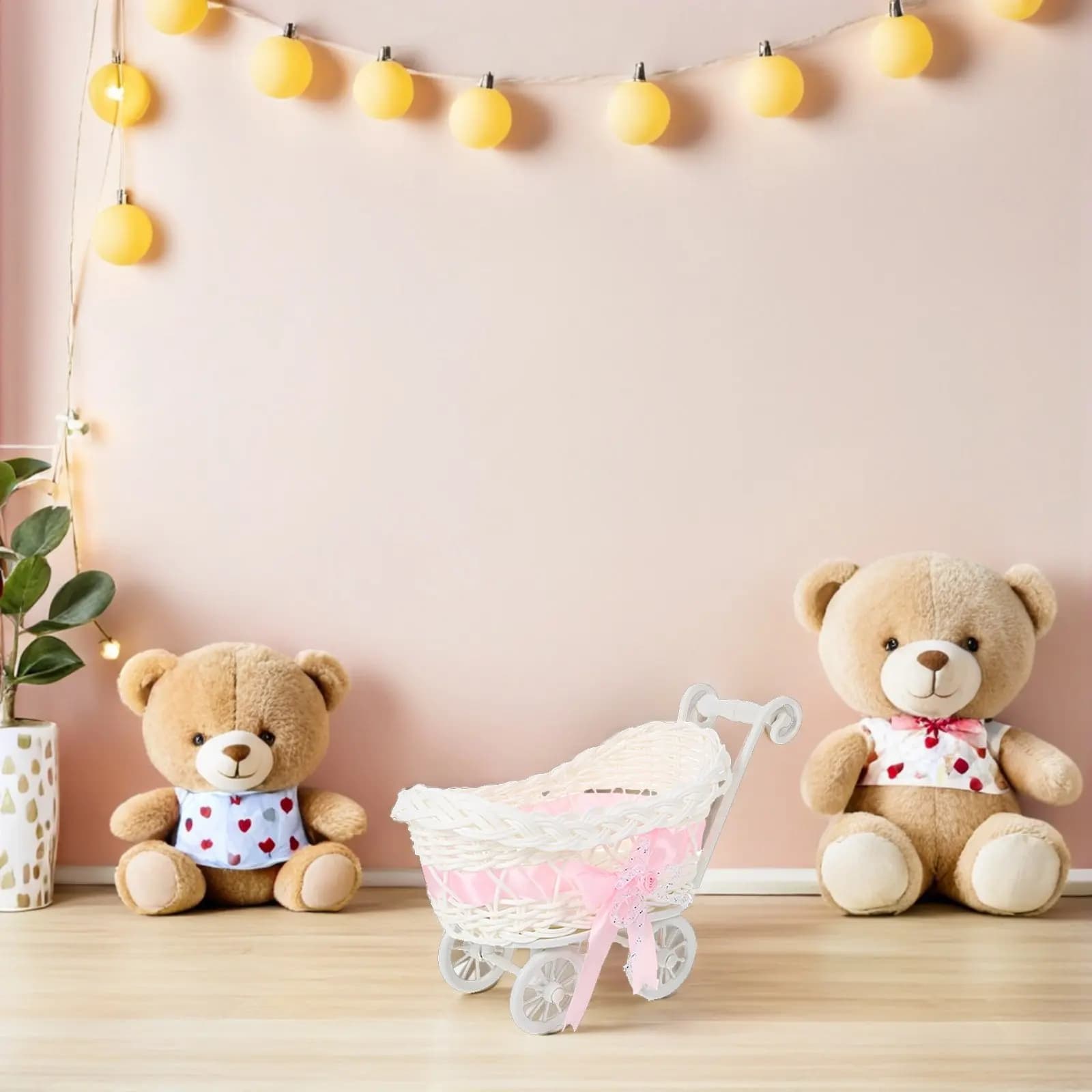Set di 3 Cesti Intrecciati Stile Passeggino in Imitazione Rattan per Cioccolato e Frutta Secca, Cesto Regalo per Baby Shower e Matrimoni