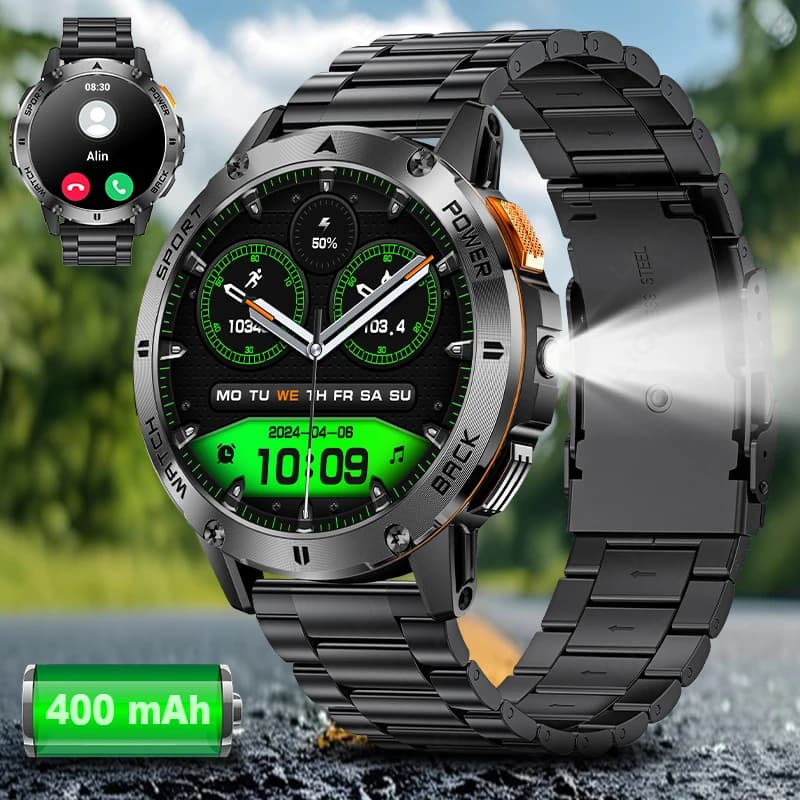 LIGE New Outdoor Military Smart Men's Watch 1.53 "AMOLED GPS Trackr Screen Waterproof Bluetooth call Sports Bracelets For Men