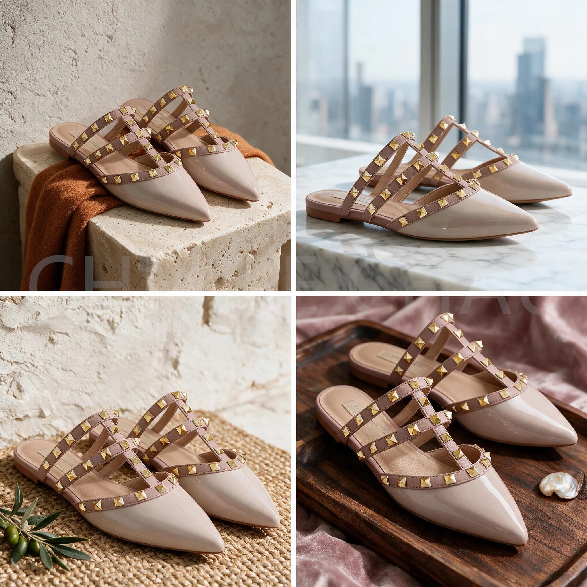 【Measure Your Feet Length Before Order】 Gladiator Rome Women Flat Slide Sandals Rivet Pointed Toe Fashion Dress Shoes 64-CHC-33