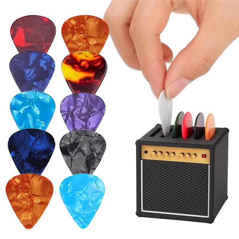 Fun Amplifier Guitar Pick Case Set – with Picks – Creative Pick Storage Solution for Acoustic, Electric & Bass Guitar TMZ