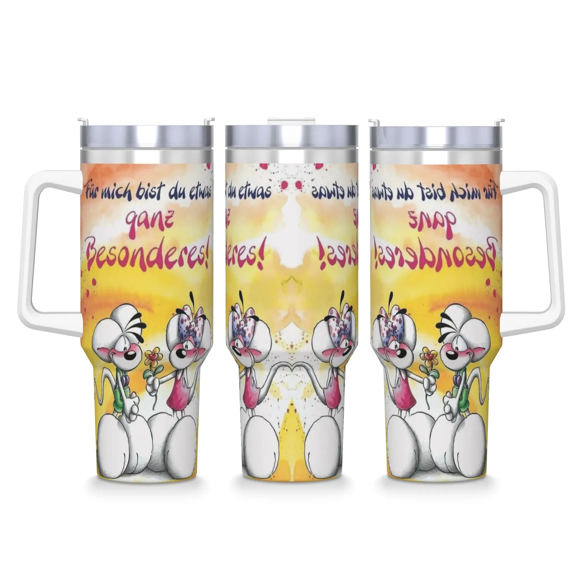 Bicchiere in acciaio inossidabile Cartoon Diddl Diddlina Tazze per auto con cannucce Guida per bevande fredde Bottiglia d'acqua Grande tazza termica isolata