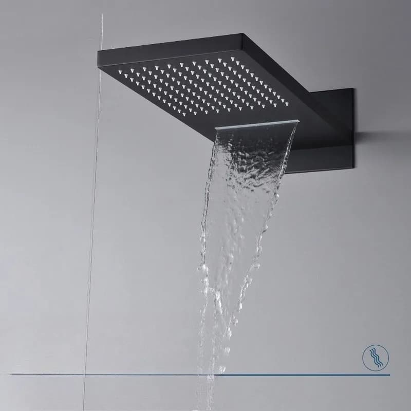 Wall-mounted shower set with hot and cold black water, flying rainfall, suspended ceiling, hidden faucet