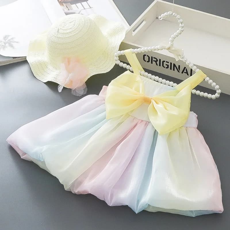 Abiti da ragazza Abiti estivi per bambina con fiocco in rete colorata Abiti da principessa per ragazze carine Abbigliamento per bambina