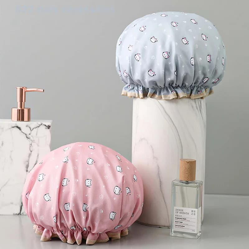 Cappello da doccia impermeabile a doppio strato per donna, anti-fumo e anti-olio, per adulti, con glitter, carino