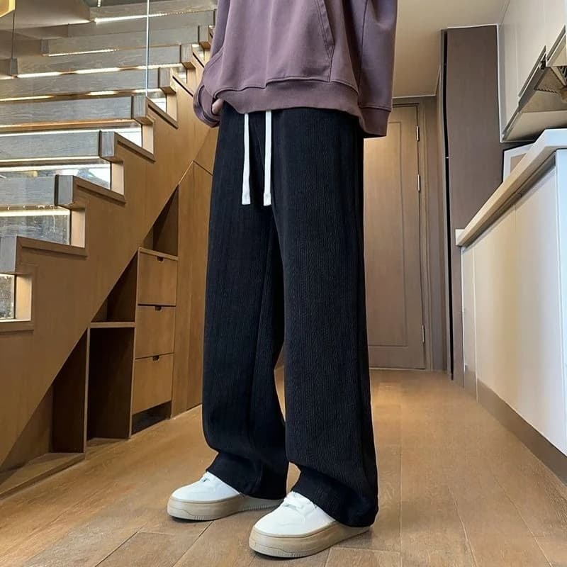 2026 New Autumn Winter Men Straight Casual Pants Thick Loose Drop Crotch Joggers Trousers Streetwear Sweatpants Sportswear