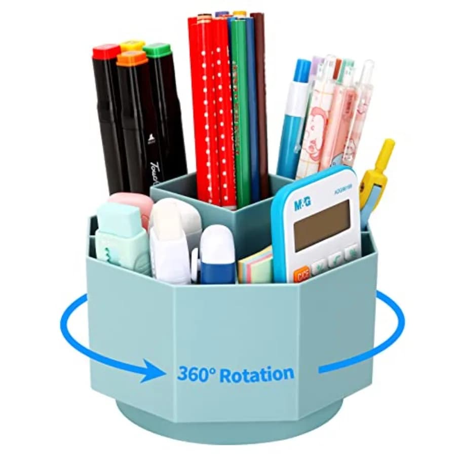 Desk Organizer, 360-Degree Rotating Pen Pencil Holder, 5 Compartments Desktop Stationary Organizer, Home Office Art Supply Stor