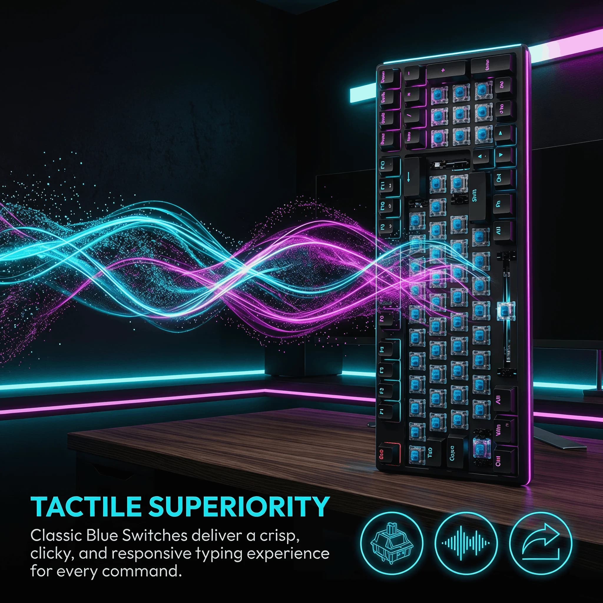 Tastiera Meccanica, Tastiera da Gaming Meccanica USB Cablata con Retroilluminazione RGB LED e Switch Blu, Tastiera Meccanica da Gaming per PC