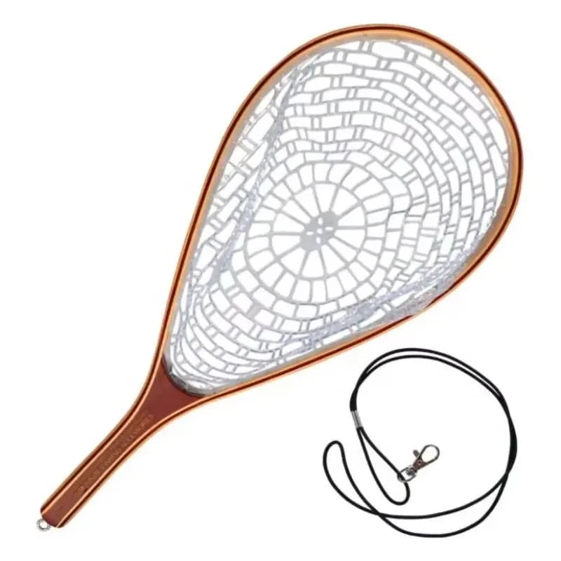 Comfortable 1Inch Flyfishing Landing Net with Wooden Deepend Net Handle Clear Soft Rubber Mesh for Fishing