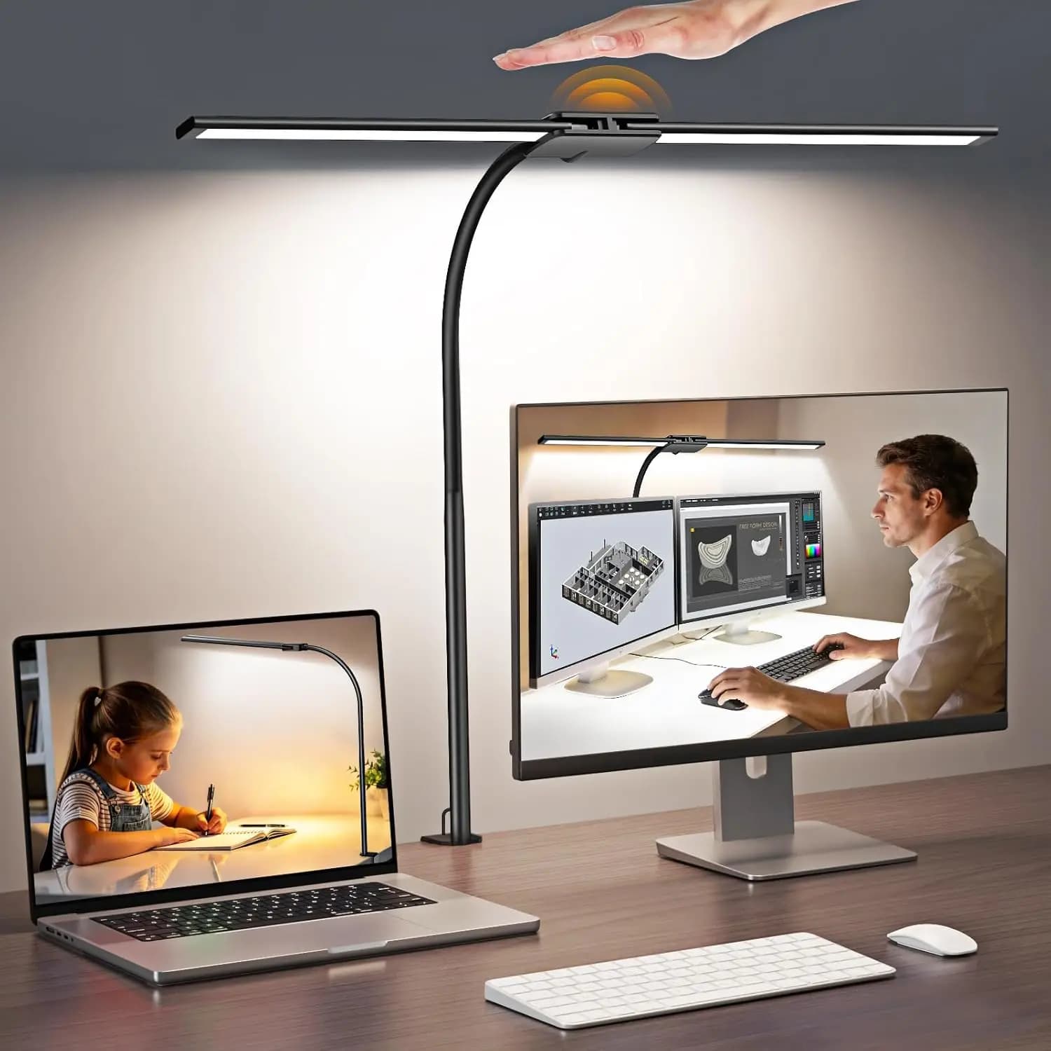 Lampada da scrivania a LED per la cura degli occhi, moderna lampada da architetto con interruttore a gesto/controllo via cavo, luce da scrivania ultra luminosa con memoria/timer, 50 modalità di illuminazione regolabili per casa, ufficio, artigianato, lettura