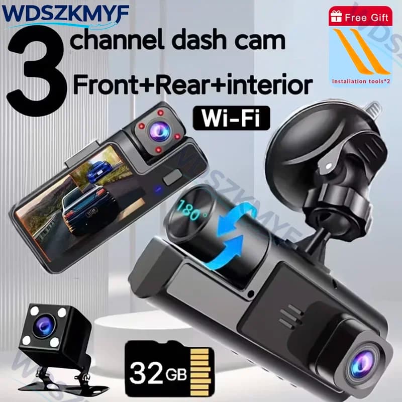 [REGALO] Telecamera DVR per Auto FHD 1080P a 2/3 Canali WiFi, Registratore Video Interno per Veicoli, Mini Dashcam, Videocamera, Scatola Nera