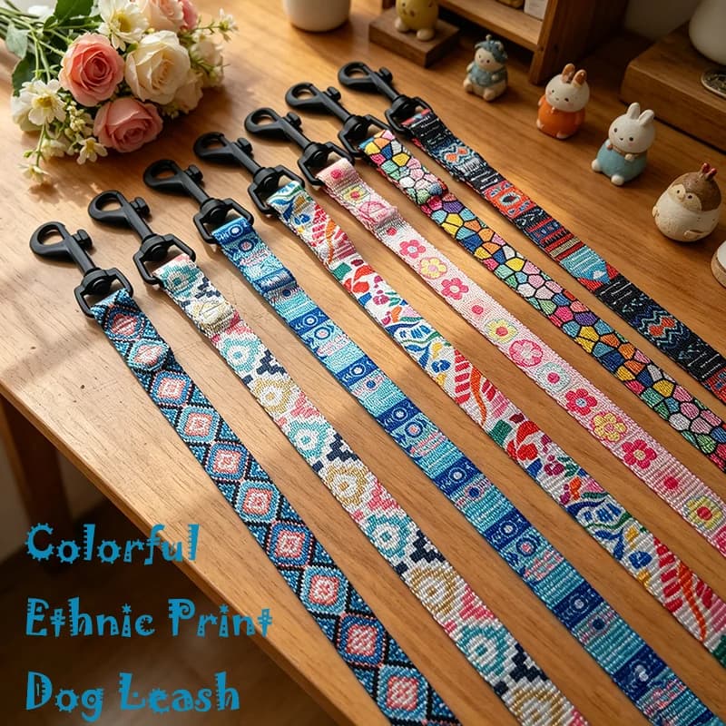 Printed Adjustable Soft Pet Collar With Dog Leash Durable Comfort Neck Strap For Small Medium Dog Cat Walking Outdoor Training