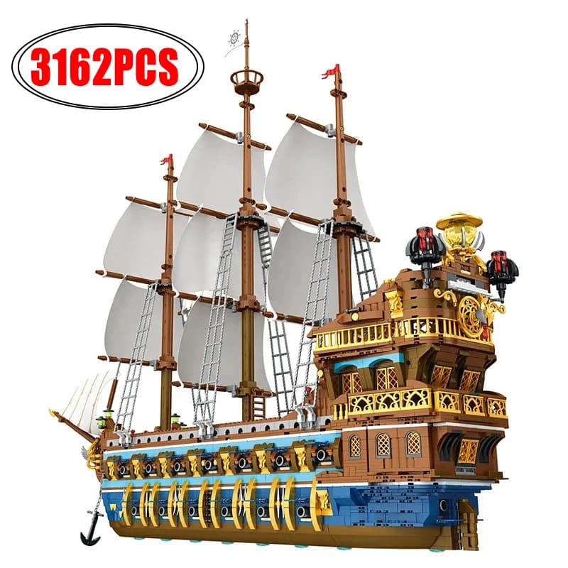 3162PCS Royal Sunshine Nave a vela Building Blocks Sun Pirate Barca Modello di assemblaggio Mattoni Giocattoli educativi per i bambini Regali di festa