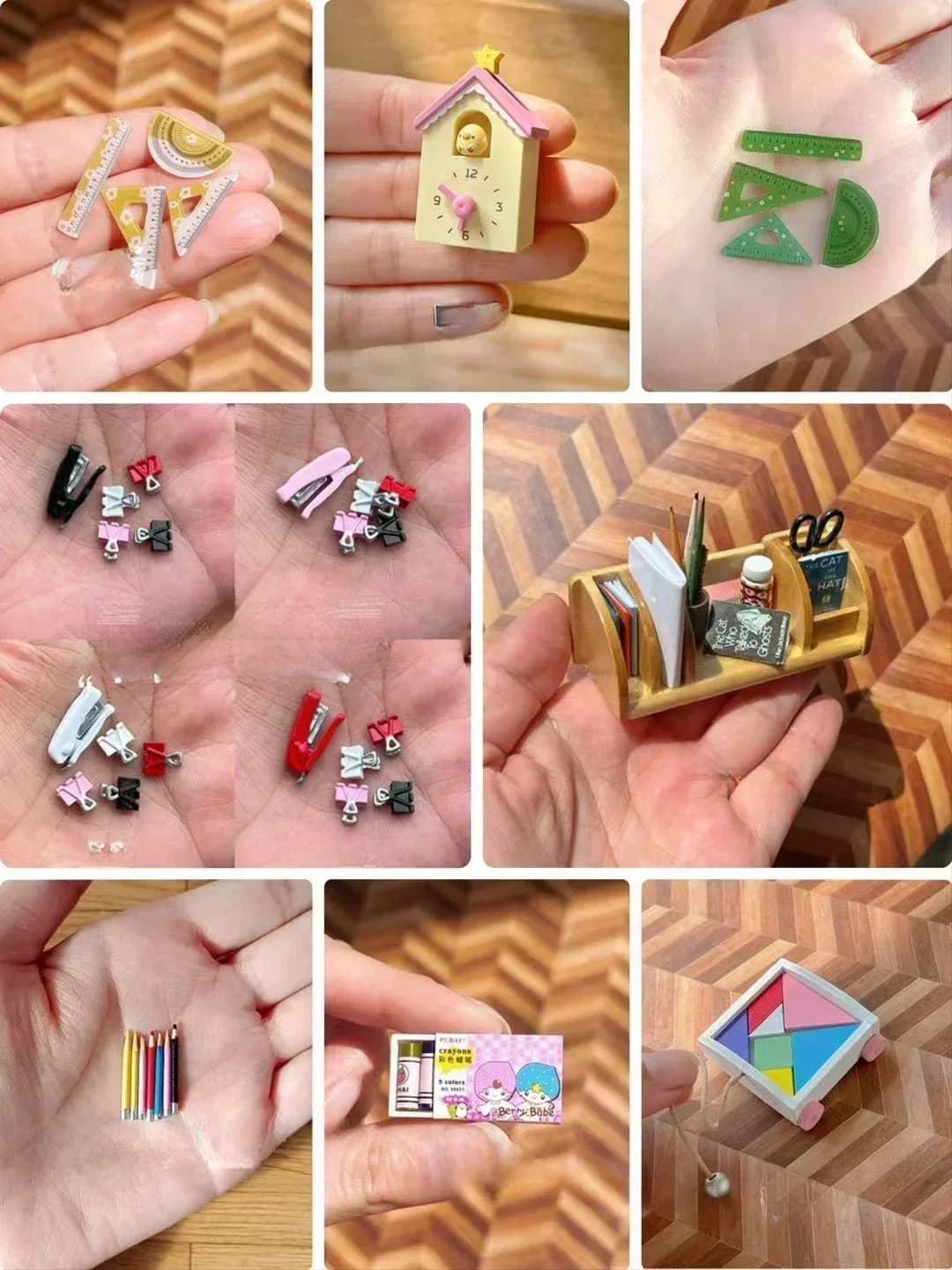 DollHouse Scatola di pittura a olio in legno Matita colorata Pastello Modello Set Coltello multiuso Colla Cucitrice Origami Accessori per la scuola di matematica Bambola Bjd
