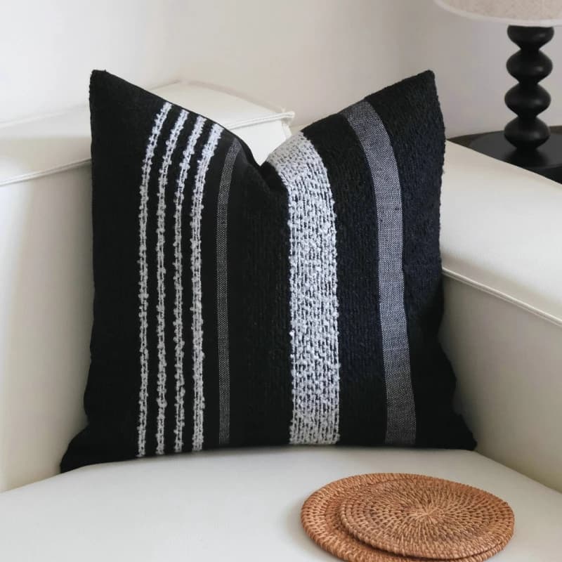 Black and white striped jacquard cushion cover, modern, Wabi Sabi style, decorative, simple and luxurious for home decor