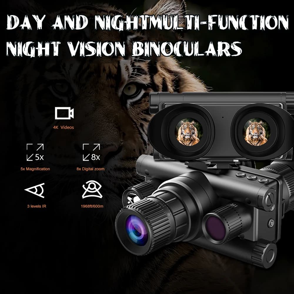 Dispositivo per la visione notturna ad alta definizione montato sulla testa, telescopio binoculare da esterno con zoom 8x, occhiali per la visione notturna a infrarossi