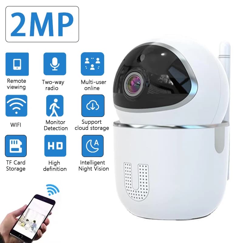 Fotocamera 360 ° Protezione per obiettivo fotocamera wifi 2.4G per la sicurezza domestica Plug & Play con rotazione panoramica completa per casa/ufficio/negozio