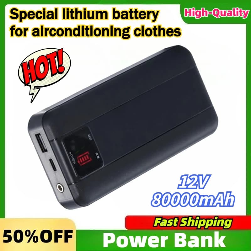 High-Quality 80000mAh Powerbank for Air Conditioner Work Clothes Power Bank 12V Output Fan Clothes Lithium Battery Accessories