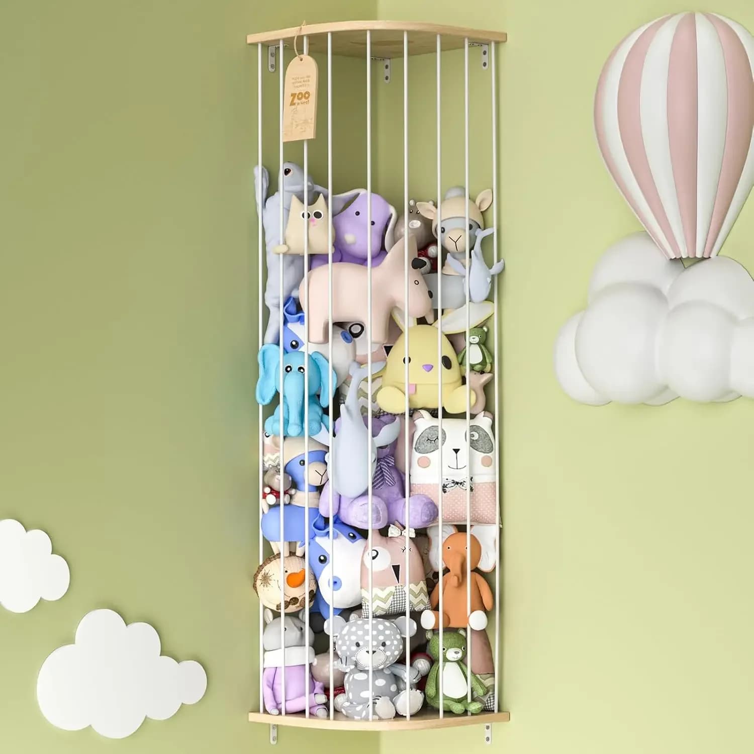 Grande Contenitore Angolare in Legno per Peluche - Motivo Cielo, Organizzatore Giocattoli Regolabile per Cameretta