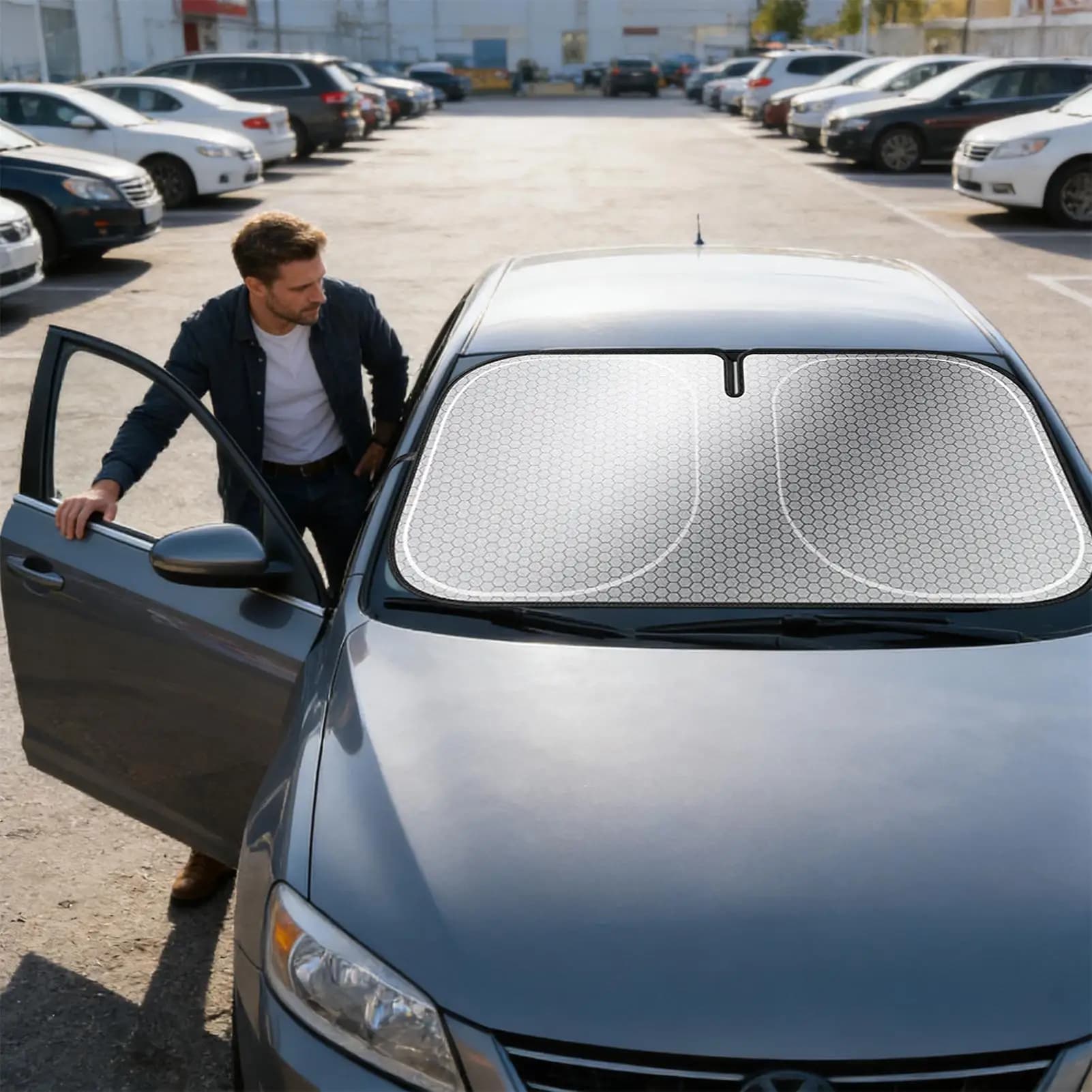 Parasole per Parabrezza, Protezione dal Calore e dai Raggi Solari, per Finestrini Anteriori di Auto, Camper, Furgoni e Sedan