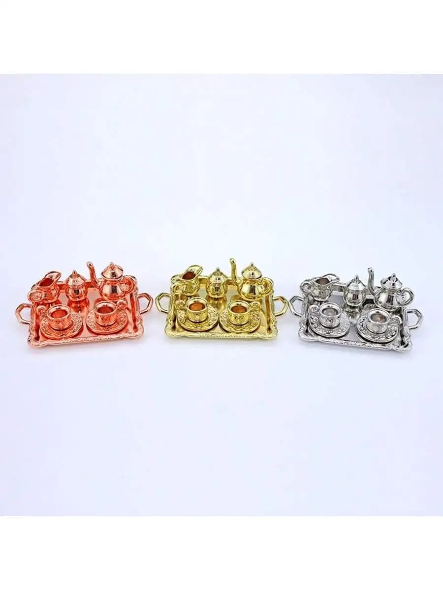 Set da Tè in Miniatura, Modello di Scena di Gioco con Cibo in Miniatura, Accessori per Casa delle Bambole, Mini Tazza e Teiera, Ornamenti Decorativi Retrò