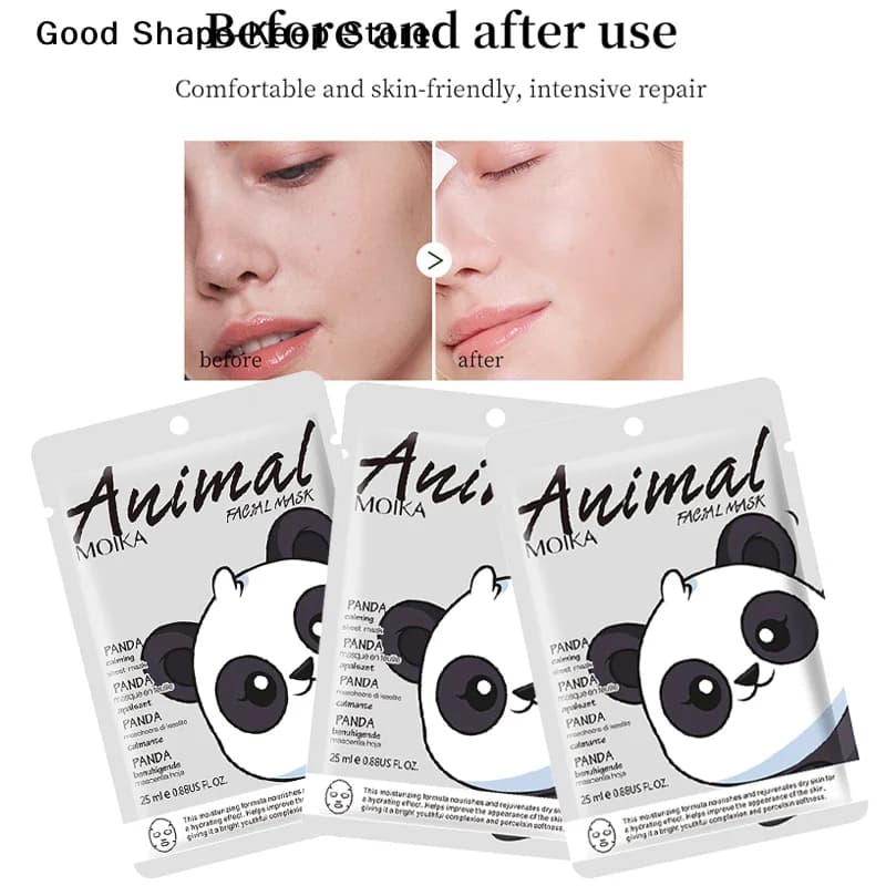 MOIKA Padan animal-shaped face mask - Design Panda, moisturizing, illuminating, repairing, skin care, pack of 1/5/10/20 pieces