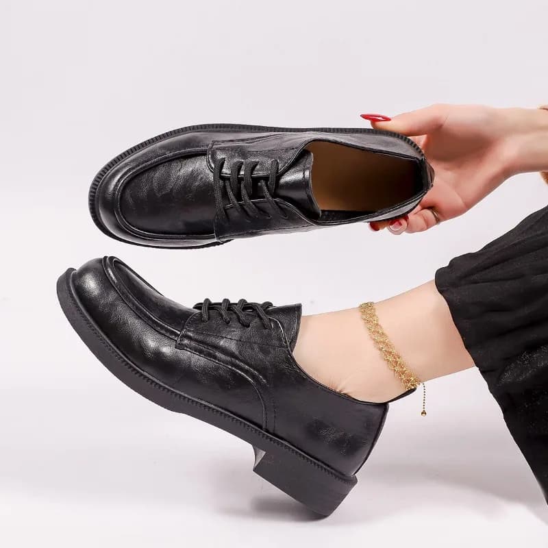 Scarpe in Pelle da Donna Primaverili e Autunnali, Morbide, con Lacci, Stile Britannico, Casual, Taglie Grandi, Scarpe a Strato Singolo