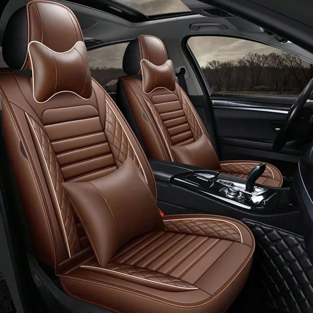 Coprisedili Auto Completi in Pelle PU, Imbottiti, Universali, Protezioni Sedili Anteriori e Posteriori con o Senza Poggiatesta