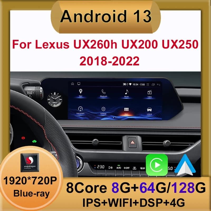 Android 13 Qualcomm 8 + 128G Auto Carplay Lettore DVD per auto per Lexus UX ZA10 UX200 UX250h 2018-2022 Radio Navigazione Multimediale