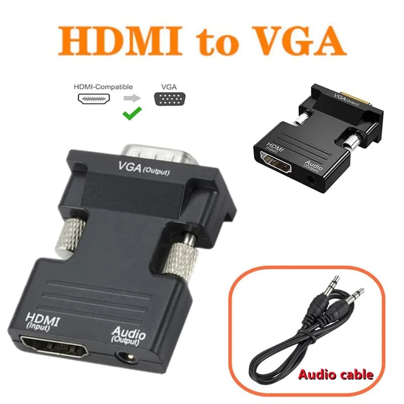HDMI-compatible adapter with VGA HD 1080P with 3.5 mm audio cable HDMI-compatible converter with VGA for Laptop TV Box Projector