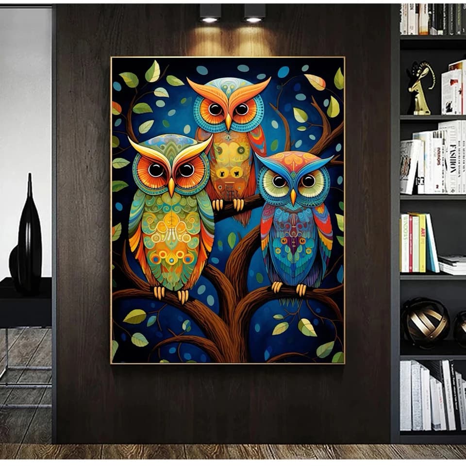 Kit Fai-da-Te per Pittura Diamante 5D, Gufo con Diamanti Rotondi/Quadrati, Set per Ricamo a Punto Croce, Decorazione per la Casa