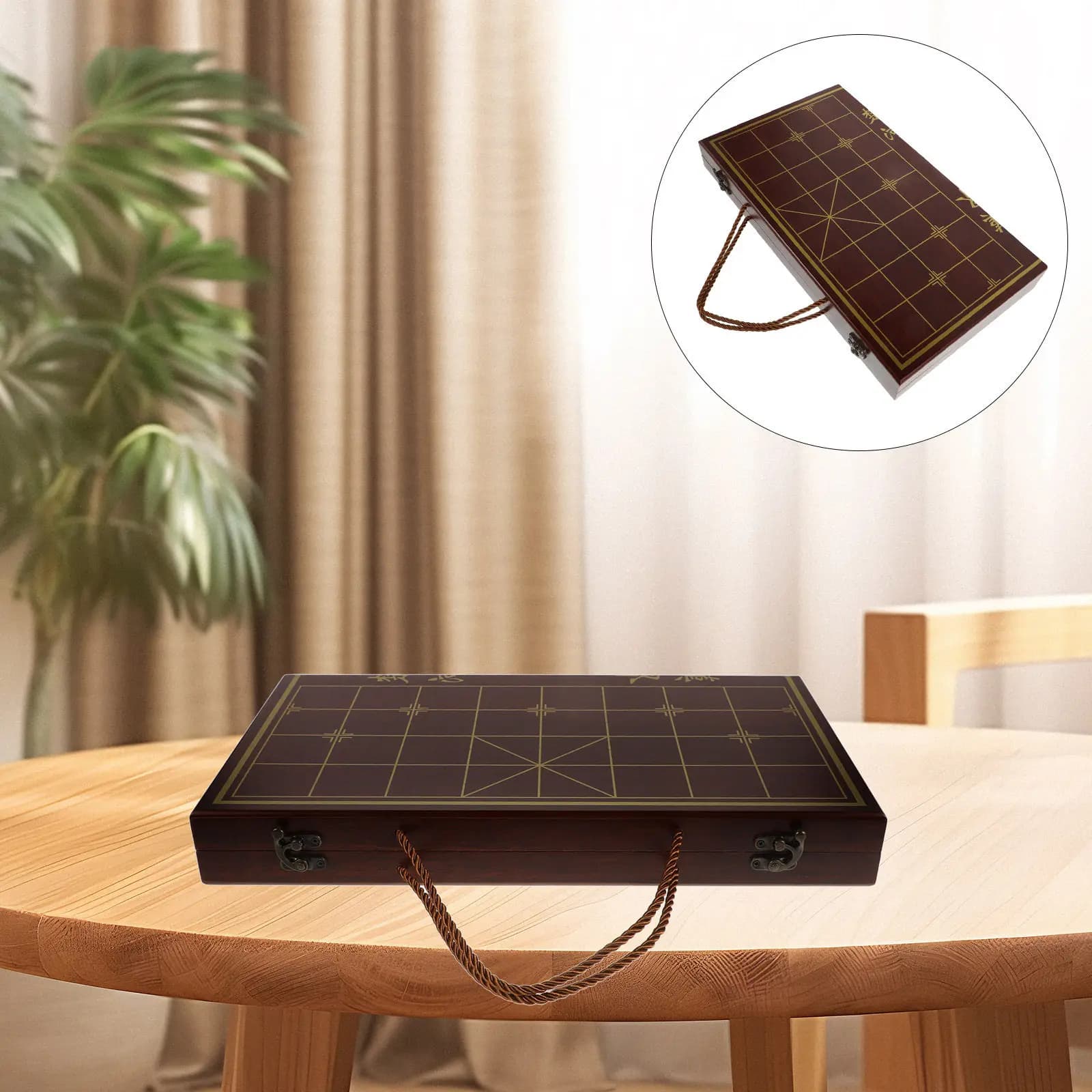 Set da Scacchi Cinesi Portatile in Legno con Scatola Multifunzione e Scacchiera Pieghevole per Casa e Viaggi