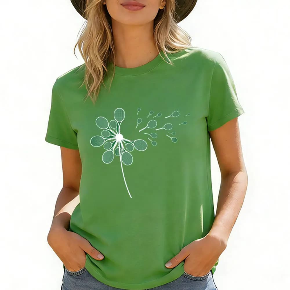 T-shirt sportiva da donna con grafica fiore di tarassaco per tennis, per giocatori e allenatori, estiva, per sport all'aperto e tempo libero, streetwear, top