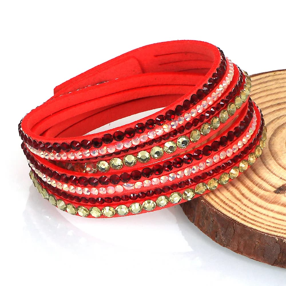 Braccialetti multistrato avvolti in cristallo con strass in pelle a doppio avvolgimento multistrato per donna feminino pulseras mulher gioielli