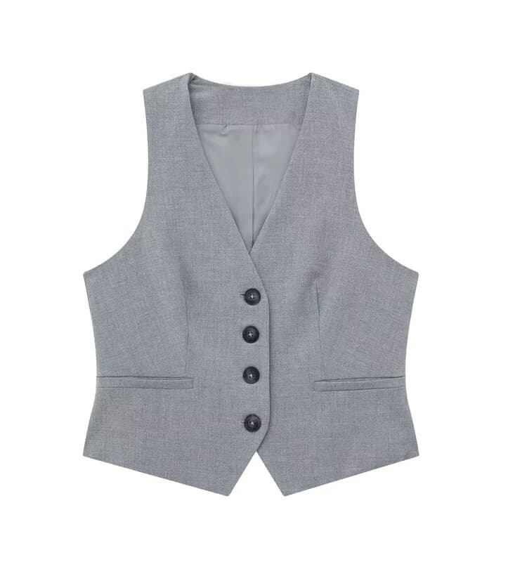 New 2023 Women's Sleeveless V-Neck Vest High Waist Shorts Fashion Set Polyester Fabric Autumn Collection 25-35 Years Old