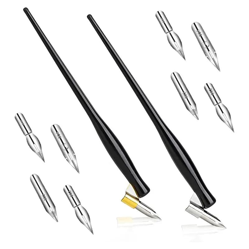 BAAJ-10PCS Oblique Calligraphy Dip Pen Set Comic Pen Nib Set Fluid Writer Pen, 2-In-1 Drawing Pen Holder With 8 Pieces Nibs