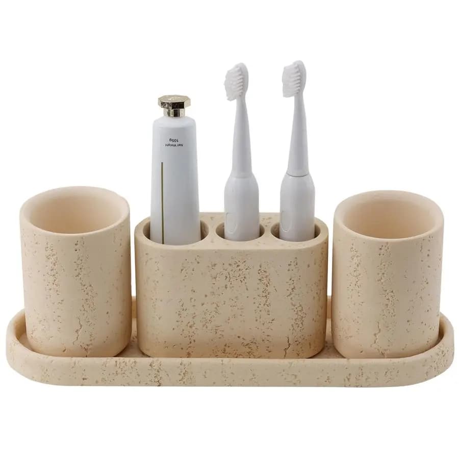 Set of bathroom accessories, set of 4 toothbrush holders, includes 3 compartment electric toothbrush and toothpaste holder, 2 glasses.