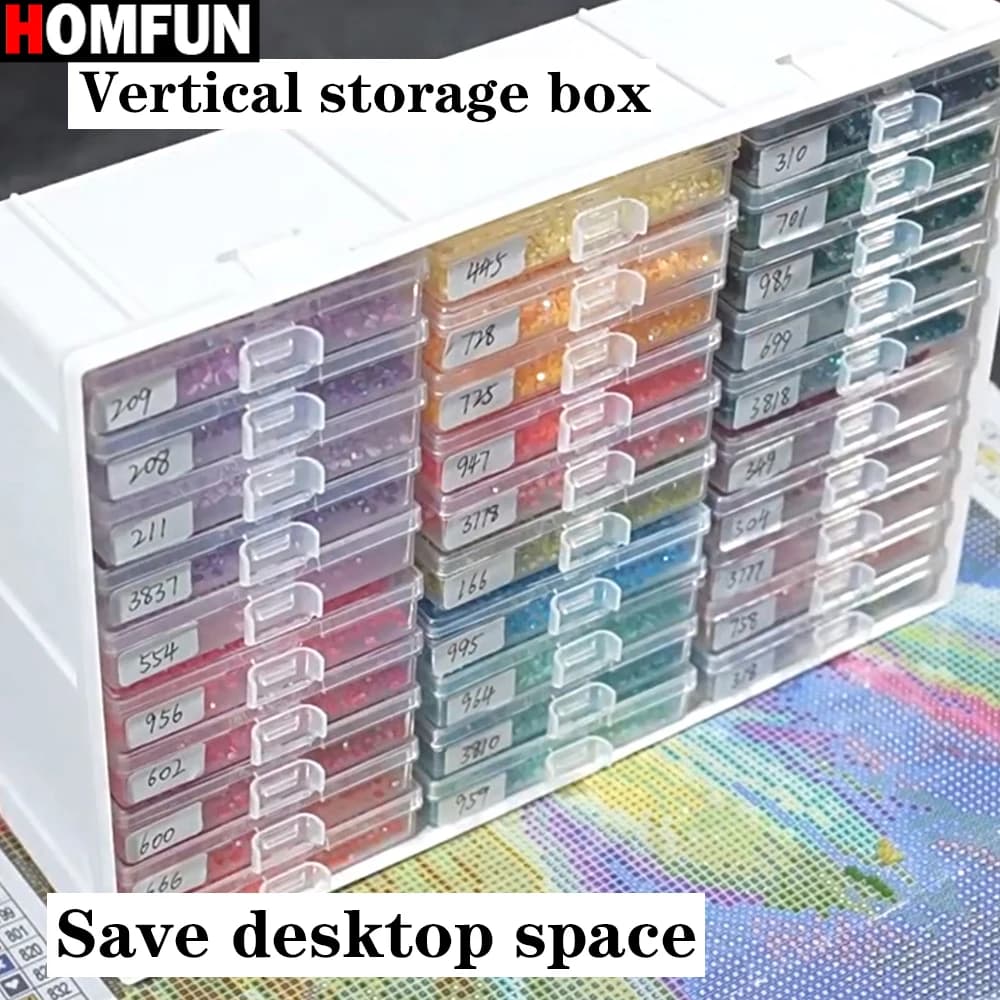 HOMFUN Tray box for diamond painting with lid, 5D embroidery drill accessories Tools Plates with buckle with curve lock for beads