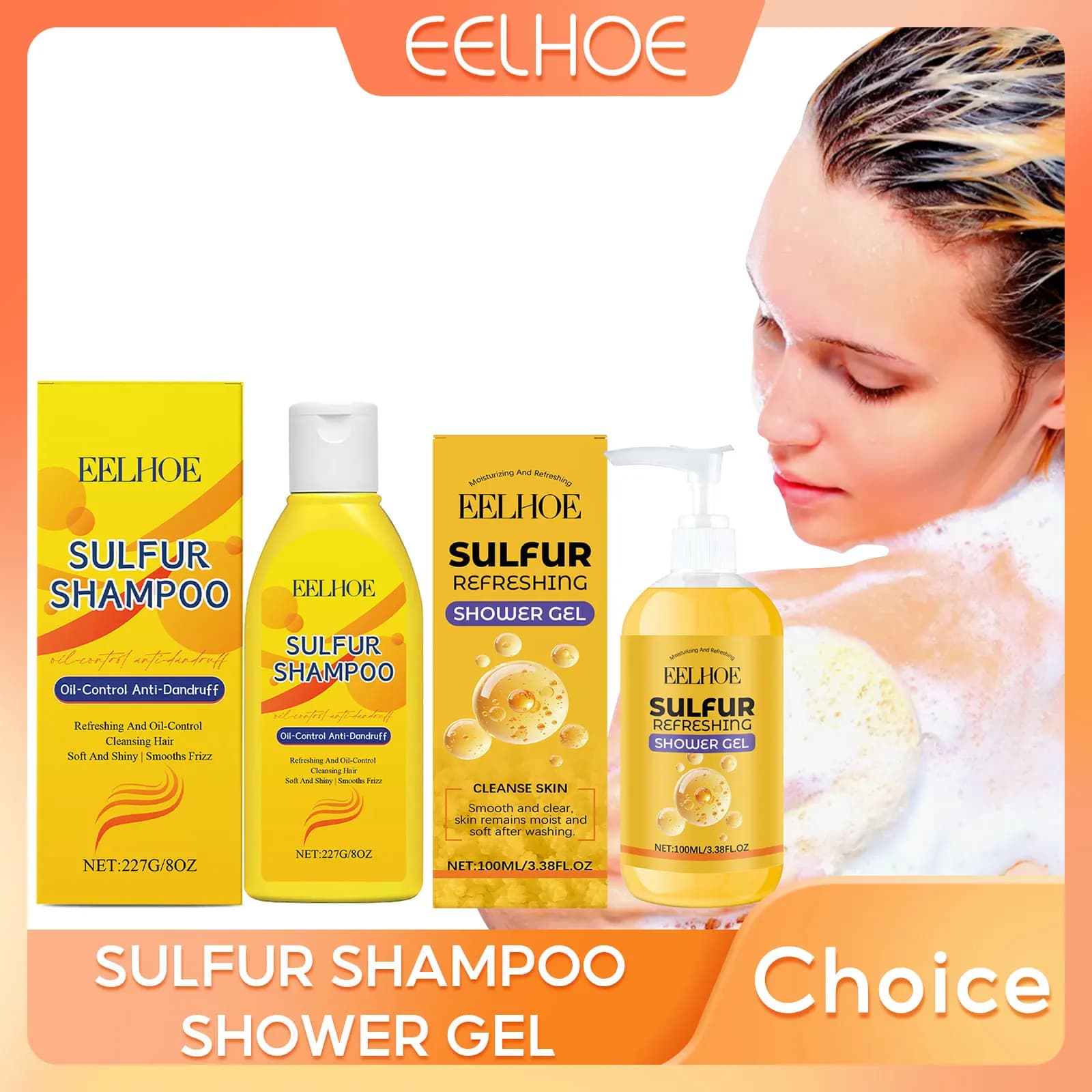 Shampoo allo zolfo Set gel doccia Pulizia profonda del cuoio capelluto Rimuovi la forfora Nutriente Controllo del petrolio Idratante Pelle secca Lavaggio del corpo liscio