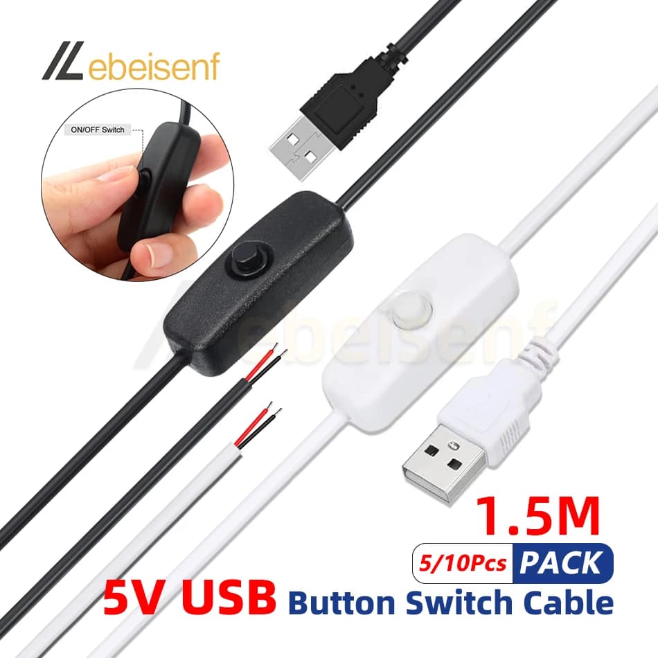 5/10Pc 5V Interruttore di Alimentazione Filo 1.5M USB Maschio a 2 Core Cavo di Collegamento 501 Pulsante ON OFF Per HA CONDOTTO LA Lampada di Striscia Lampadina luci FAI DA TE
