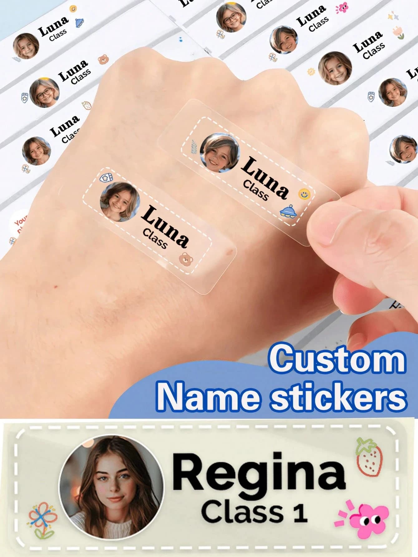 4.5*1.5 CM 1 ~ 128 pezzi adesivi nome impermeabili trasparenti personalizzati per materiale scolastico, etichette personalizzate per bottiglia d'acqua e scatola