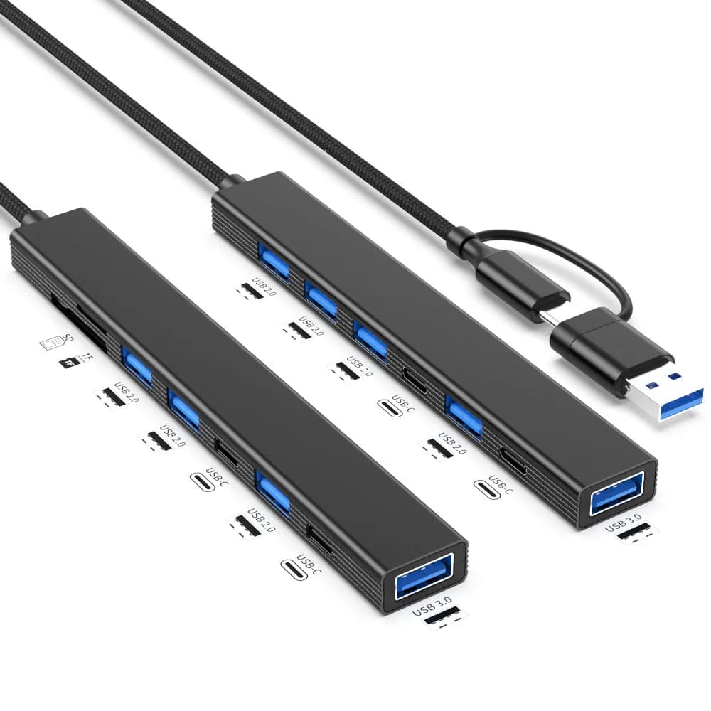 8 Ports USB 3.0 HUB Double Head USB C TYPE C with SD MICRO SD Card Reader USB2.0 Data Transfer Cable Splitter Type C Charge Dock