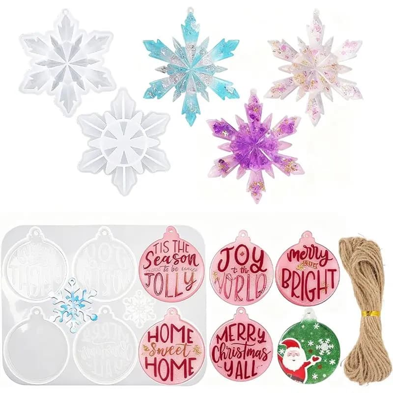 【24H SALE】Coaster Mold With Hole For Epoxy Resin, 5Pcs Christmas Resin Molds Silicone- For Christmas Tree Pendant Decorations At