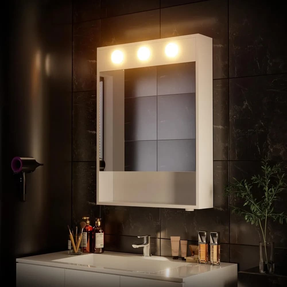 Specchio da bagno illuminato per armadietto dei medicinali a LED da 32x24 pollici, dimmerabile continuo, temperatura di colore 3000K/5500K Trucco a parete Mi