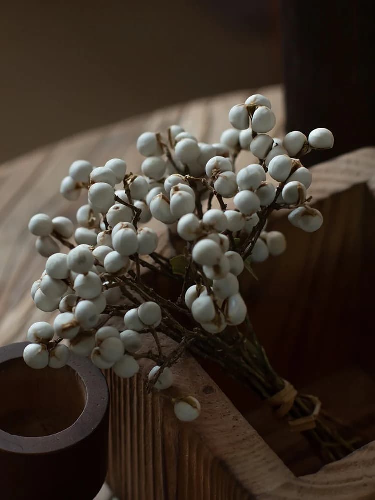 Natural Dried White Fruit Flowers DIY Handmade Flower Ring Decorative Dry Branches Small Style Home Decoration