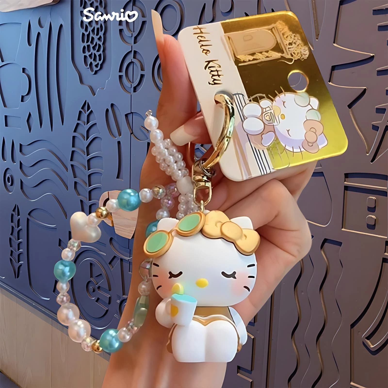 Nuovo Portachiavi Sanrio HelloKitty Kawaii Ragazza Cartone Animato Giapponese Bambola con Perline Ciondolo per Zaino Regalo Raffinato per Bambini
