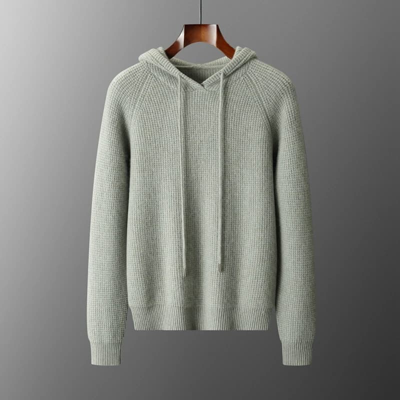 MVLYFLRT Men's 100% Cashmere Hoodie Knitted Sweater Thick Casual Autumn Winter Waffle Top Waffle Men's Clothing