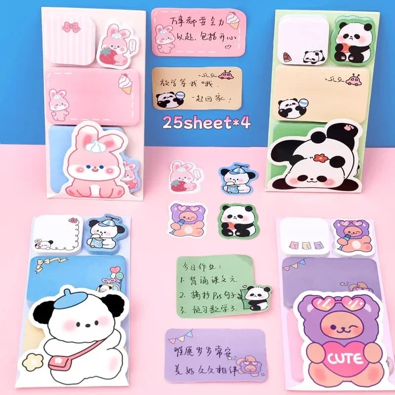 Sticky Notes 100/400 fogli Adesivi per studenti Taccuini memo Animali dei cartoni animati Planner Adesivo per messaggi di cancelleria