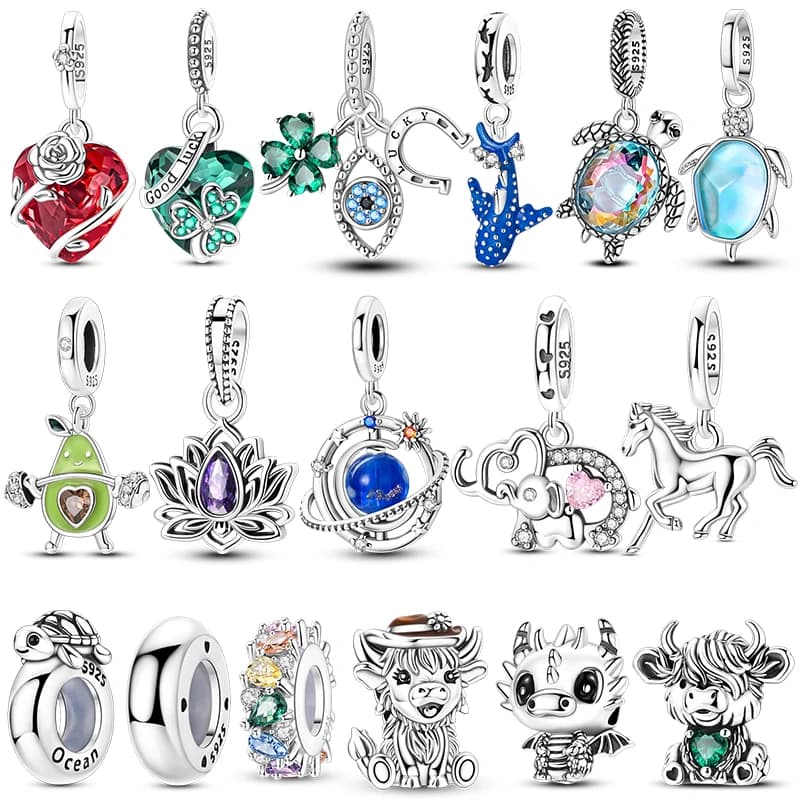 Nuovi Charm Estivi in Argento Sterling 925 a Forma di Rosa e Quadrifoglio Portafortuna, Compatibili con Bracciali e Collane Originali, Gioielli Regalo di Compleanno